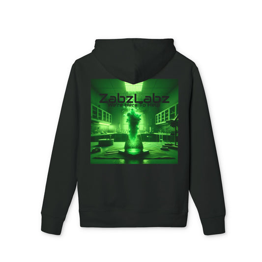 Green Beaker Graphic Hoodie- "We're Here To Help" By ZabzLabz