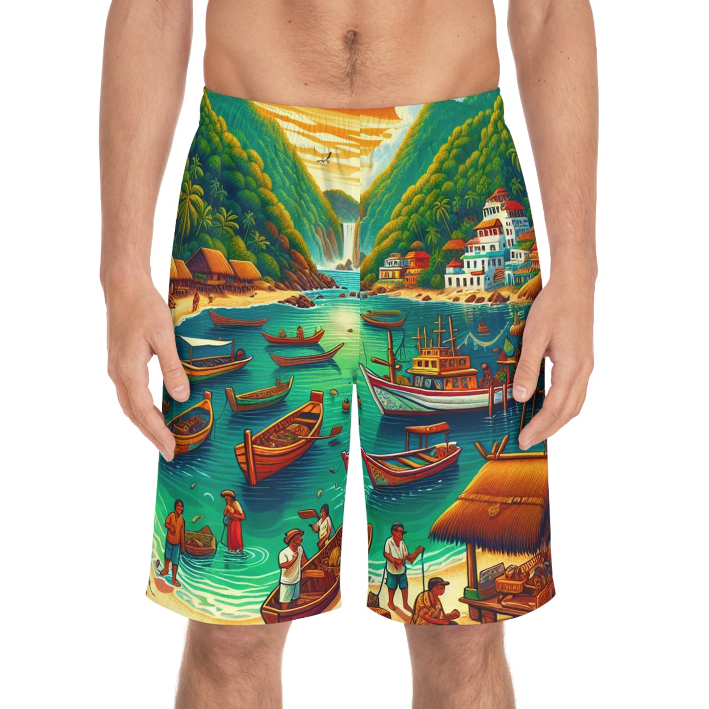 Vibrant Tropical Men's Board Shorts - Beach Ready for Summer Adventures