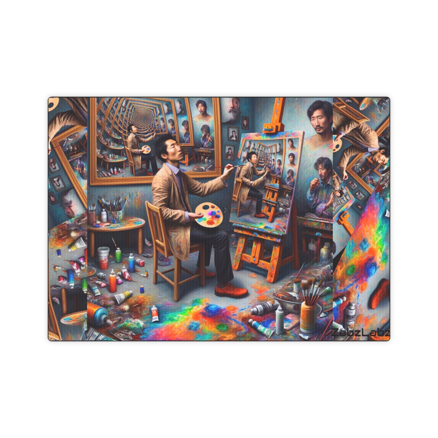 Trippy Painter Painting A Painting - Vibrant Print On Canvas "Trippy" By ZabzLabz