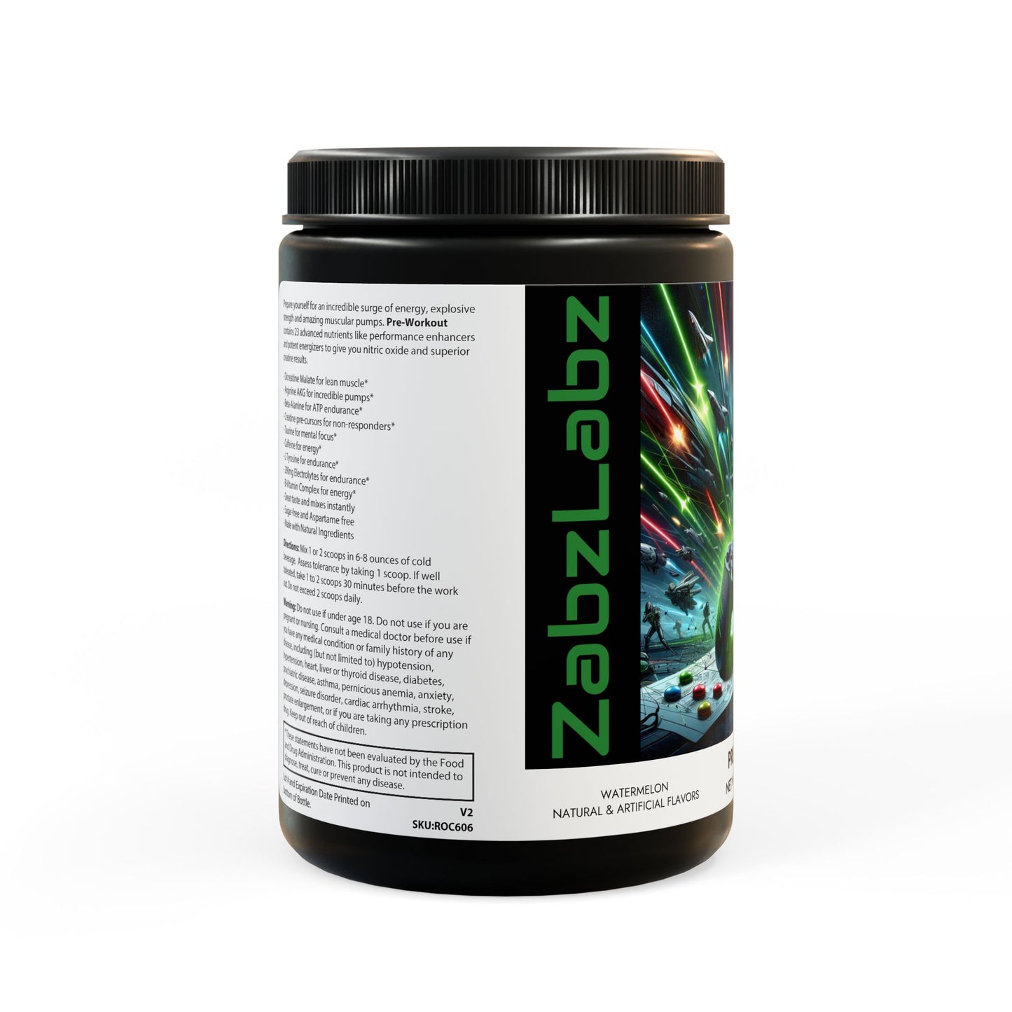 Pre-Workout Supplement, Watermelon (300g, 10.58oz) "Fruit Fighter" By ZabzLabz