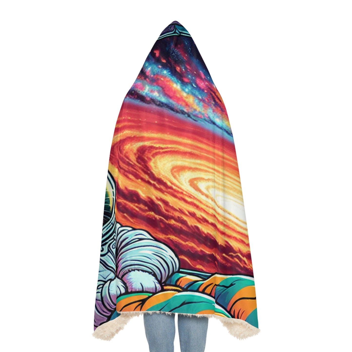 Cosmic Cat Hoodie Snuggle Blanket – Colorful Astronaut Cat Design for Cozy Evenings "Cosmicat" By ZabzLabz