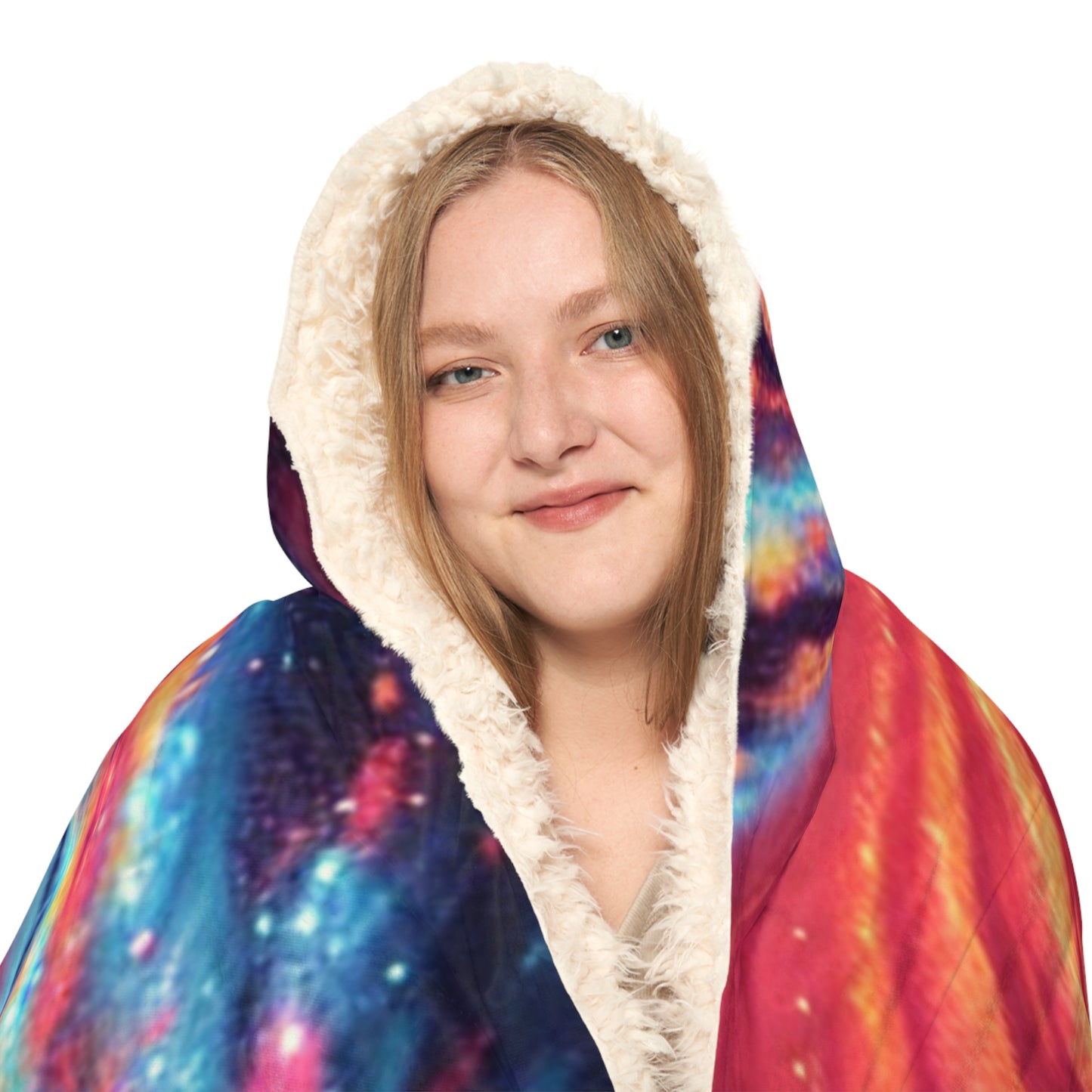 Cosmic Cat Hoodie Snuggle Blanket – Colorful Astronaut Cat Design for Cozy Evenings "Cosmicat" By ZabzLabz