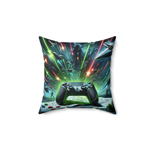 Gamer & Space Cat Spun Polyester Square Pillow - Cosmic Vibes for Gamers and Cat lovers "Cat Wars" By ZabzLabz